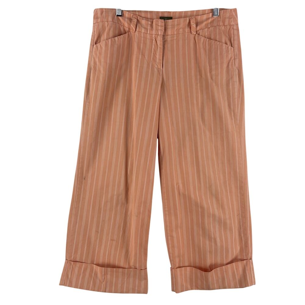 Anthropologie Women’s Peach Striped Cropped Wide Leg Capri Pants SZ 8 Y2K
